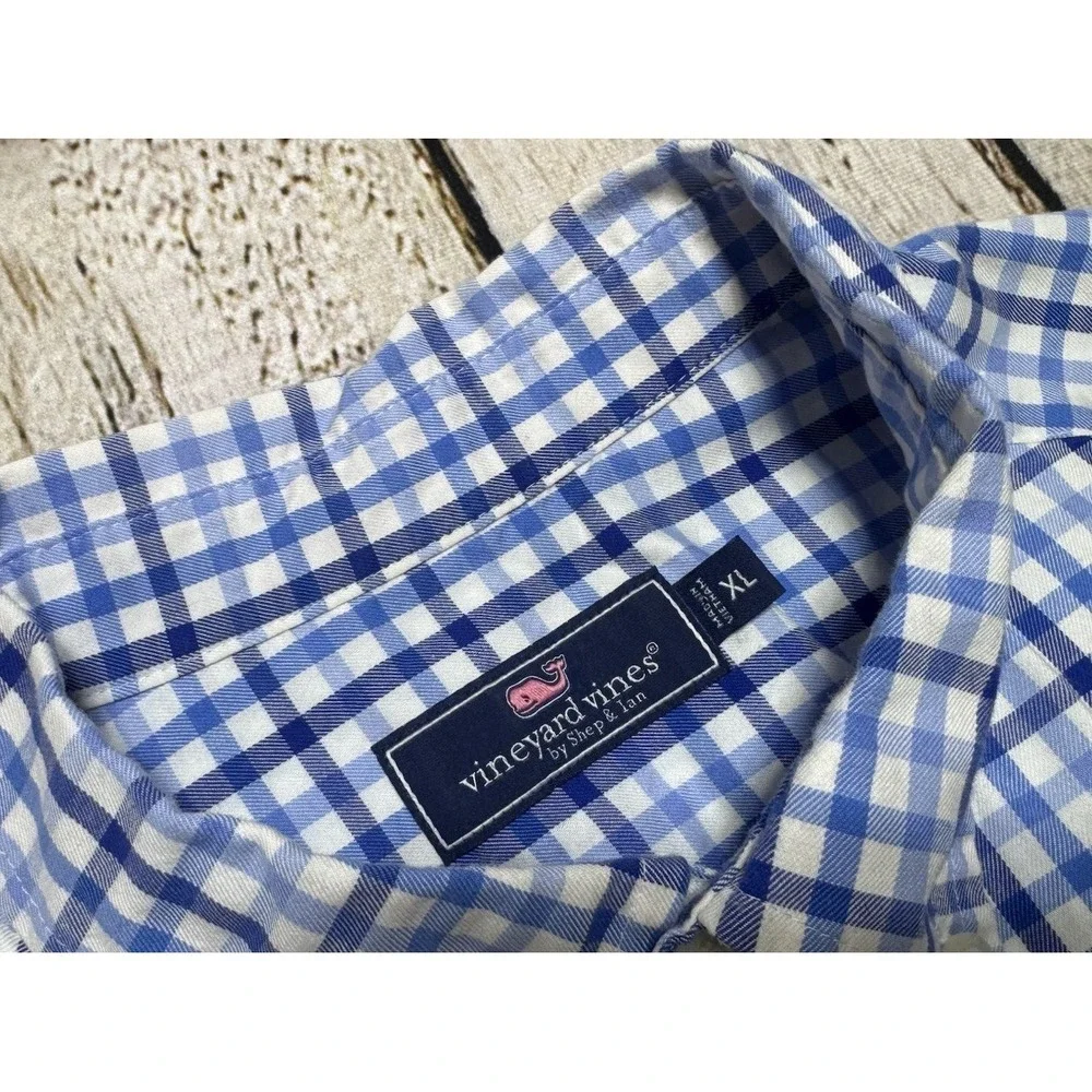 Vineyard Vines Shirt Mens XL Blue Check L/S Stretch Poplin Twill Button Down - Picture 3 of 7